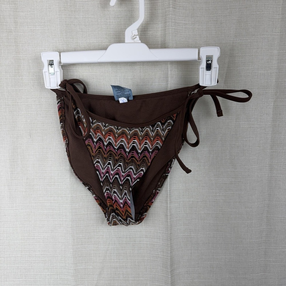 Shade & Shore Bikini Bottom Womens XS Chevron Crochet Tie Side Low Rise New